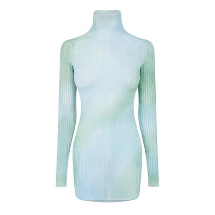 Off White 【 Women's Tie Dye Long-Sleeve Mini Dress, Tie Dye Design Women Light Blue 】 レディース ネクタイ レディース 青色 ブルー