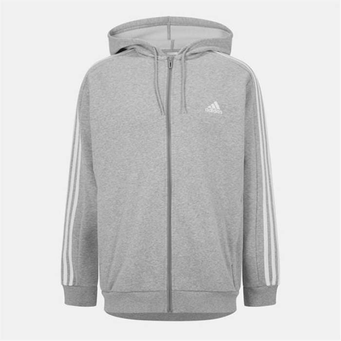 アディダス Adidas 【 Essentials Fleece 3-Stripes Full-Zip Hoodie Mens Men Med Grey/Black 】 フリース フルジップ フーディー パーカー メンズ メンズ 灰色 グレー 黒色 ブラック