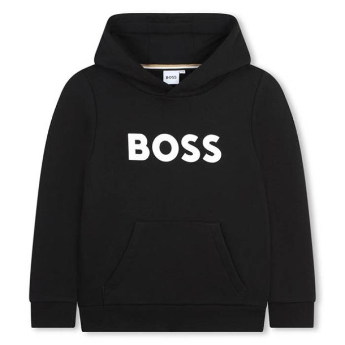 主任者 Boss 【 Kids Logo Over-The-Head Hoodie, Bold Logo Kids Black 09B 】 ロゴタイプ お坊っちゃん キッズ 黒いこと 黒いこと