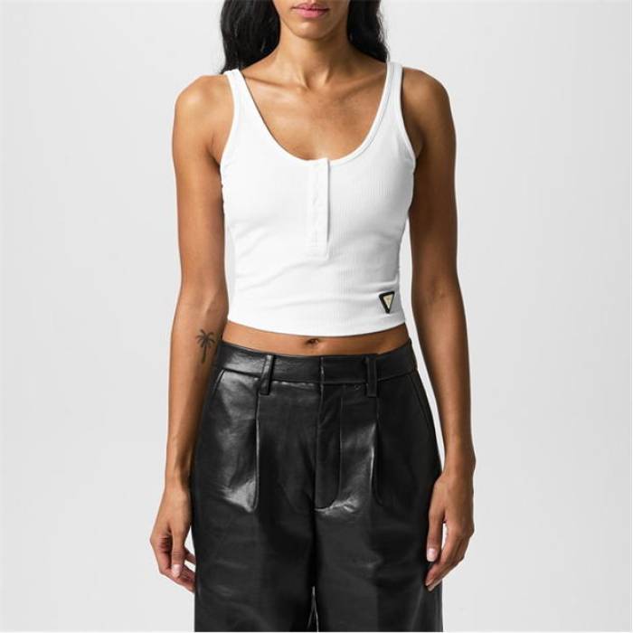 ゲス Guess 【 Rib Tank Top Women Pure White 】 貯蔵タンクとっ始め レディース 純一無雑 白いこと 白いこと レディースファッション-トップス