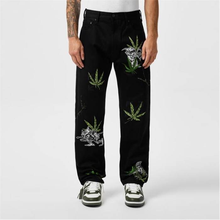 Off White 【 Men\u0027s Skinny Fit Jeans Men Black Green 】 メンズ スキニー デニム メンズ 黒いこと 黒いこと green 緑・緑であること