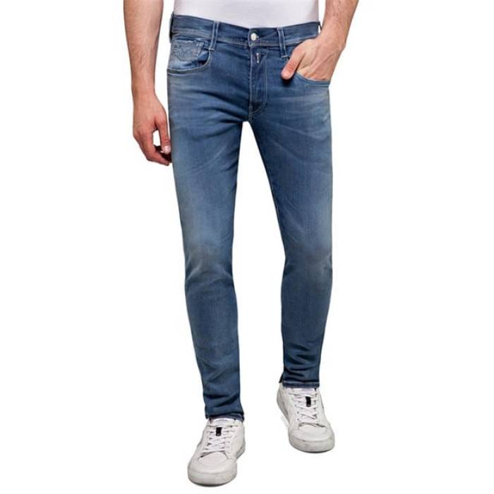 リプレイ Replay 【 Hyperflex Anbass Slim Jeans Men Med Blue 009 】 slim スリム ジーンズ メンズ 青色 ブルー|スニケス