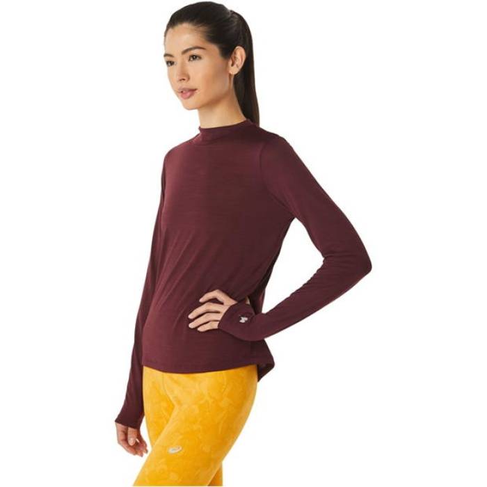 アシックス Asics 【 Mock Neck Run Long Sleeve T-Shirt Women Deep Mars 】 ラン Sleeve スリーブ Tシャツ レディース ディープ｜スニケス