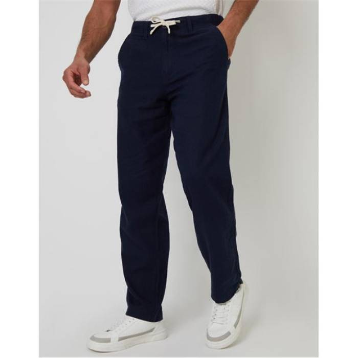 Threadbare 【 Linen Straight Leg Trouser Men Navy 】 メンズ 紺色 ネイビー