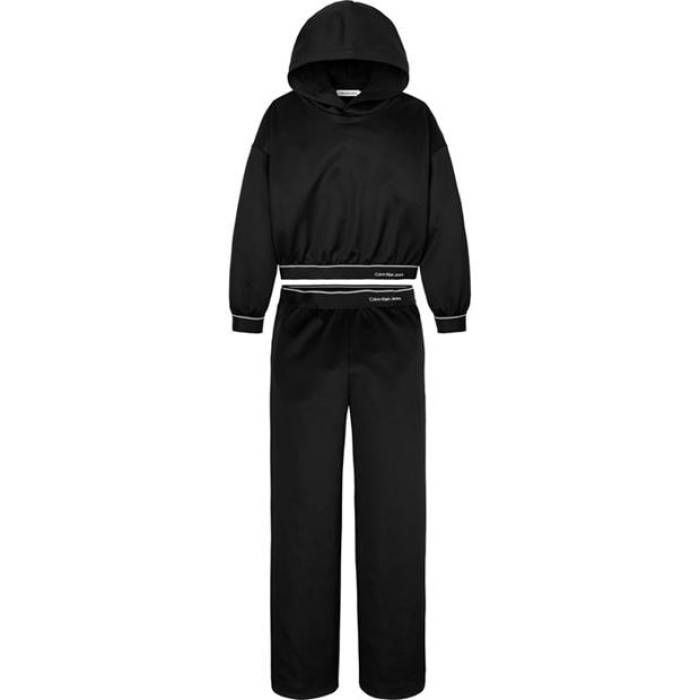 カルバンクライン ジーンズ Calvin Klein Jeans 【 Kids' Shine Logo Tape Hoodie Set Kids Ck Black 】 ロゴ フーディー パーカー ジュニア キッズ 黒色 ブラック｜スニケス