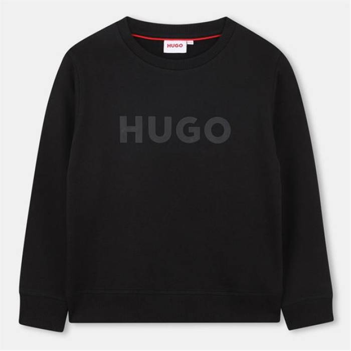ヒューゴ Hugo 【 Kids\u0027 Logo Crewneck Sweatshirt Kids Black 09B 】 ロゴタイプ 汗水 調教師 お坊っちゃん キッズ 黒いこと 黒いこと