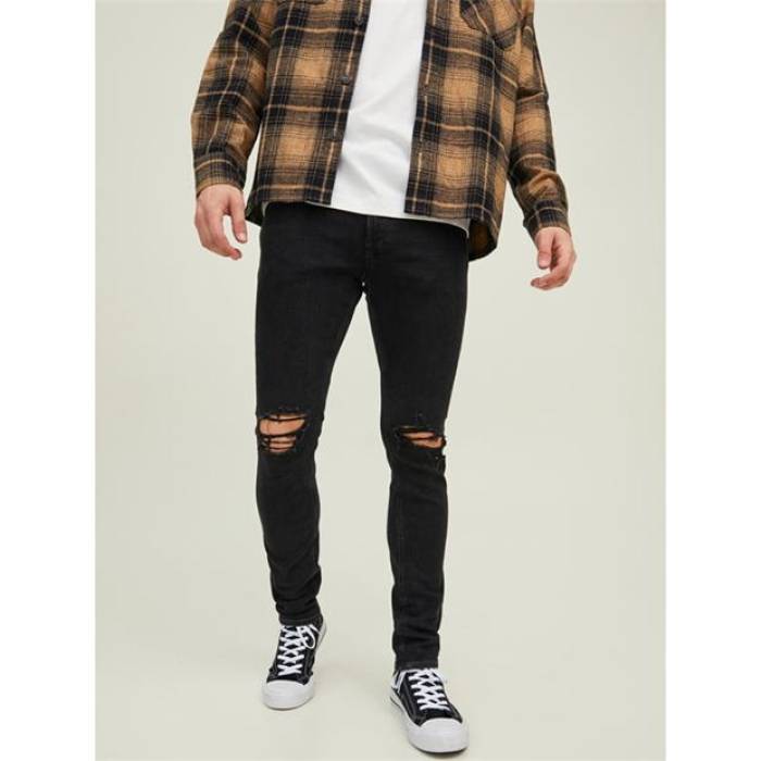 Jack And Jones 【 Liam Slim Fit Ripped Straight Leg Jeans Men Black Denim 】 slim スリム ジーンズ メンズ 黒色 ブラック デニム｜スニケス
