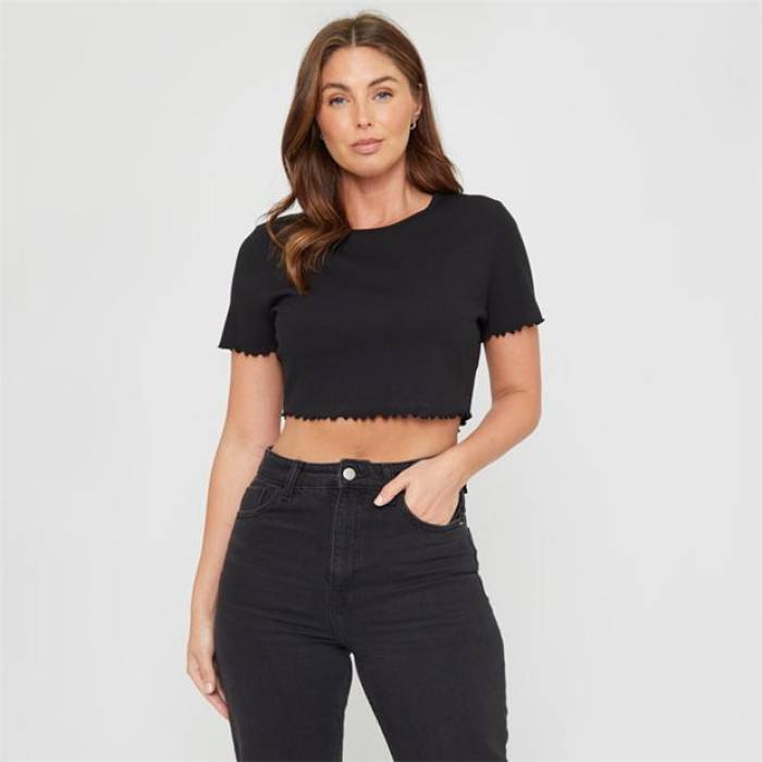 Be You 【 Cropped Rib T-Shirt Women Black 】 ティーシャツ レディース 黒いこと 黒いこと