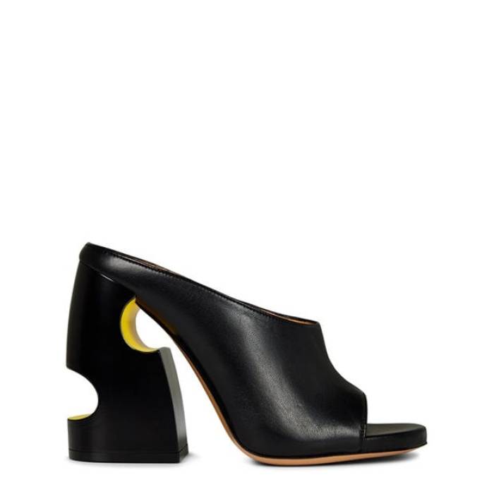 Off White 【 Women\u0027s Leather Mules Women Black/Yellow 】 レディース なめし革 レディース 黒いこと 黒いこと yellow 黄味がかった・黄色