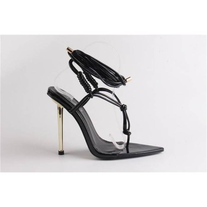 No Doubt 【 Pointed Toe Tie Strap Flat Sandal Women Black 】 ネクタイ ストラップ レディース 黒色 ブラック