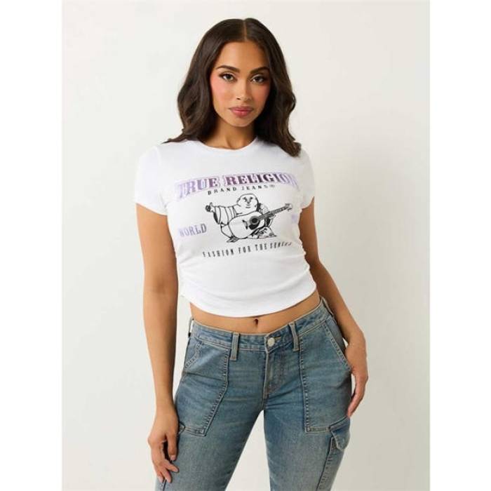トゥルーレリジョン True Religion 【 Gathered Regular Fit T-Shirt Women White 】 Tシャツ レディース 白色 ホワイト｜スニケス