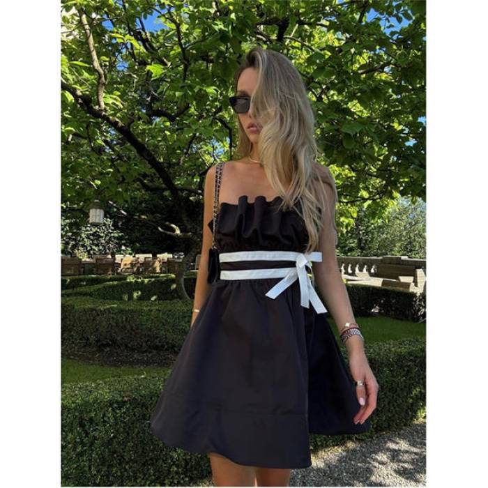 コレクティブザラベル Collective The Label 【 The Label Black Sleeveless Bow Mini-Dress Women Black 】 黒色 ブラック Sleeveless ノンスリーブ レディース 黒色 ブラック