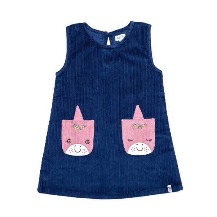 Lilly And Sid 【 Unicorn Pinafore Dress Kids Navy 】 お召しもの お坊っちゃん キッズ 紺色 米国海軍