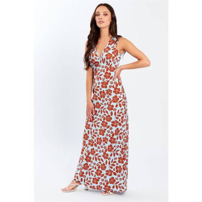 Wednesday Girls 【 V-Neck Maxi Dress Women Blue 】 Vネック ドレス レディース 青色 ブルー