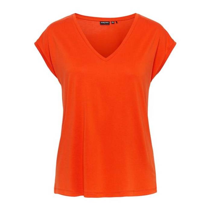 ピーシーズ Pieces 【 Regular Fit Knitted T-Shirt Women Tangerine Tango 】 プルオーバー レディース