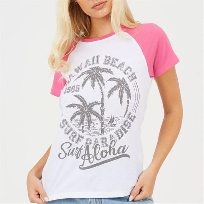 ブレイブソウル Brave Soul 【 Shrt Slv Tee Ld99 Women White/Coral 】 ティーシャツ レディース 白いこと 白いこと