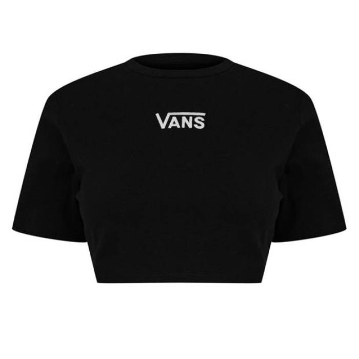 ヴァンズ Vans 【 Women Flying V Crew Cropped Black T-Shirt Women Black 】 レディース クルー 黒色 ブラック Tシャツ レディース 黒色 ブラック