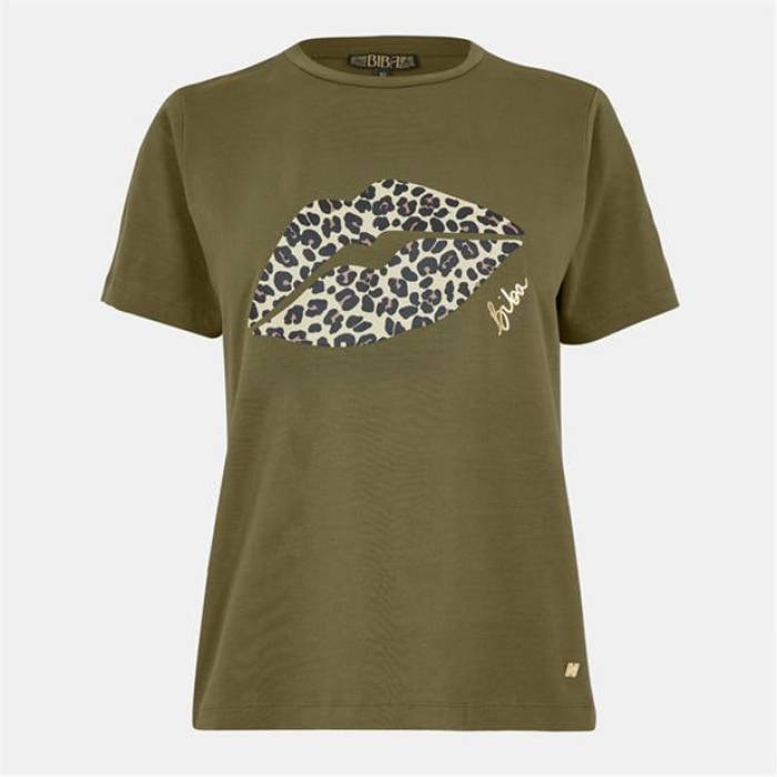 Biba 【 Logo T-Shirt Women Khaki Lips 】 ロゴ Tシャツ レディース カーキ｜スニケス 14,742円