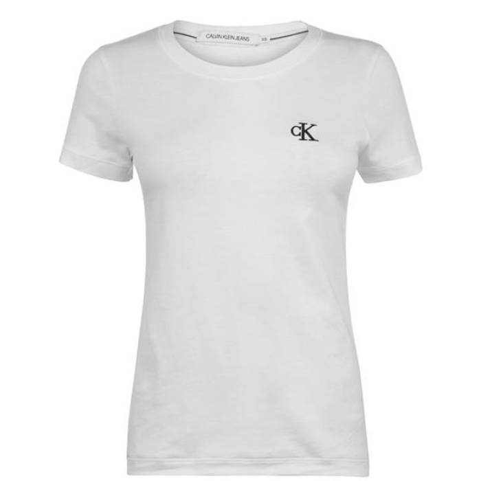 カルバンクライン デニム Calvin Klein Jeans 【 Embroidered Logo Slim Fit T-Shirt Women Bright White 】 ロゴタイプ slim か細い プルオーバー レディース 白いこと 白いこと
