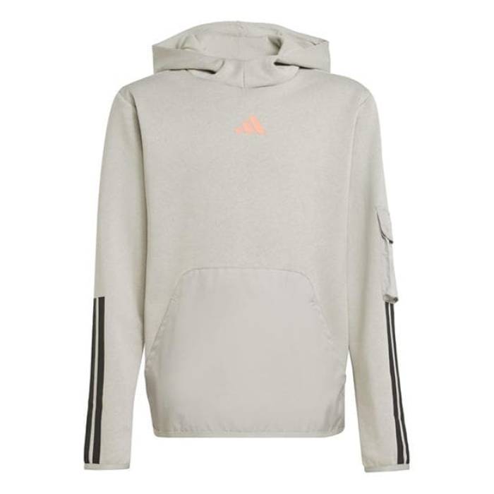 アディダス Adidas 【 Utility Fleece Hoodie Juniors Kids Grey/Coral 】 フリース フーディー パーカー お坊っちゃん キッズ 薄墨色 薄墨色