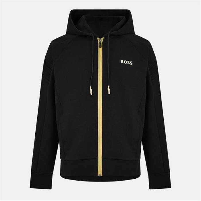 ボス Boss 【 Men's Saggy Full-Zip Hoodie With Adjustable Drawstring Hood Men Black Gold 】 メンズ フルジップ フーディー パーカー メンズ 黒色 ブラック ゴールド