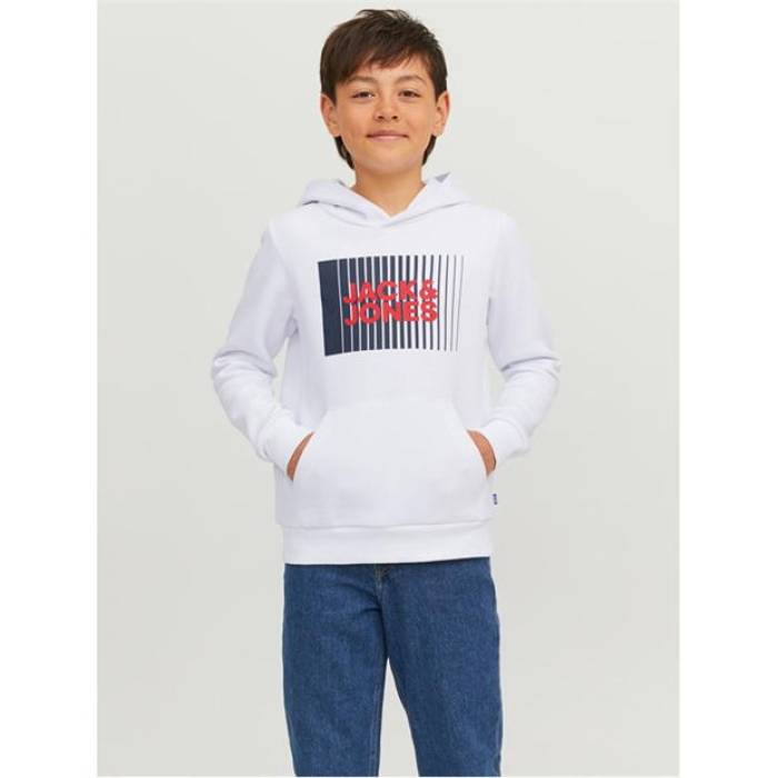 Jack And Jones 【 Play Logo Hoodie Kids White 】 ロゴタイプ フーディー パーカー お坊っちゃん キッズ 白いこと 白いこと