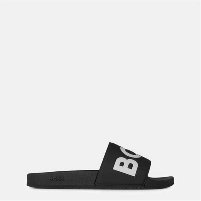 ボス Boss 【 Men's Aryeh Sliders, Comfy Footbed Sandals Men Black/White 002 】 メンズ サンダル メンズ 黒色 ブラック 白色 ホワイト｜スニケス