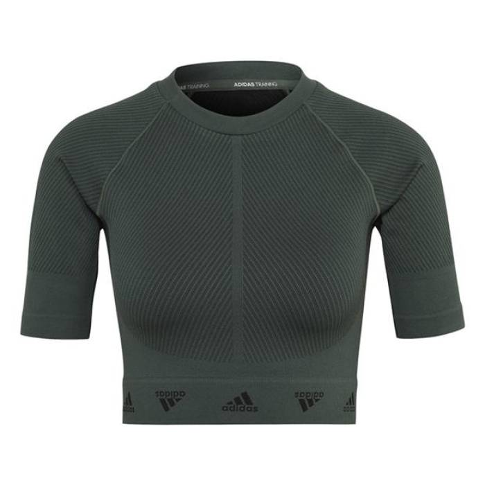 アディダス Adidas 【 Aeroknit Training T-Shirt Women Green/Black 】 Aeroknit エアロニット トレーニング Tシャツ レディース green 緑・グリーン 黒色 ブラック