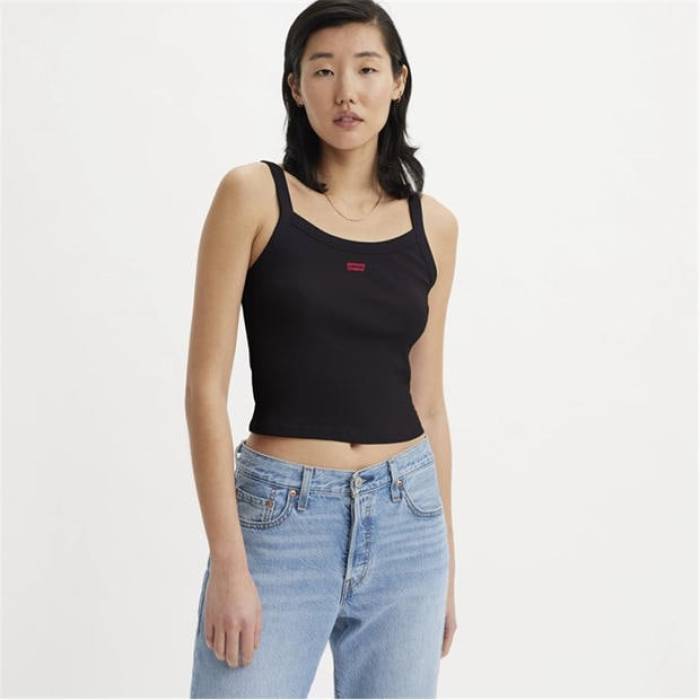 リーヴァイズジーンズ Levis 【 Essential Sporty Tank Top Women Black 】 貯蔵タンクいの一番 レディース 黒いこと 黒いこと レディースファッション-トップス