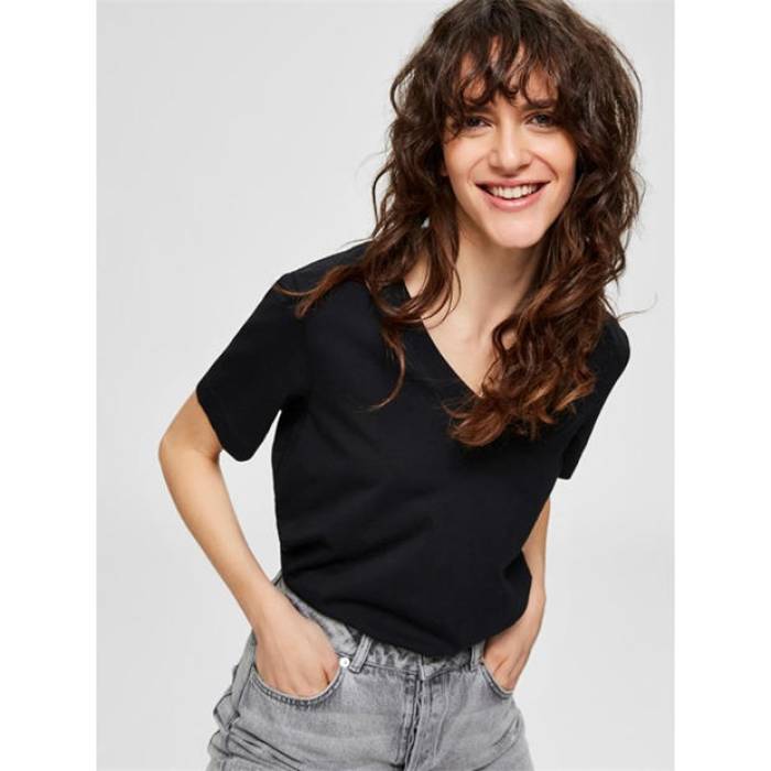 Selected Femme 【 Standard V Neck T Shirt Women Black 】 standard スタンダード レディース 黒色 ブラック