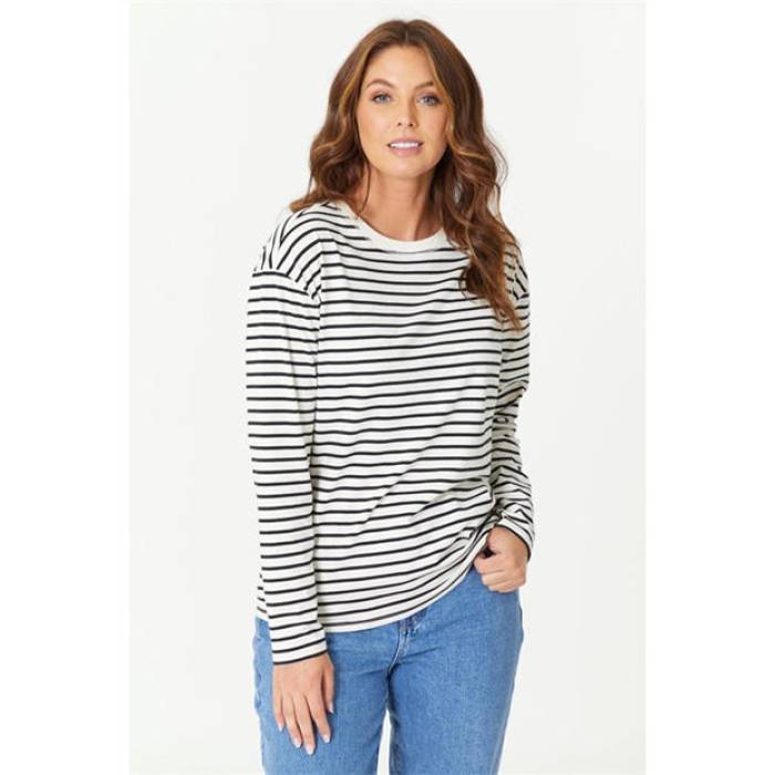 Be You 【 Long Sleeve Stripe T-Shirt Women Cream/Black 】 Sleeve 衣袂 Stripe 縞模様 ティーシャツ レディース 皮膚軟化剤 黒いこと 黒いこと