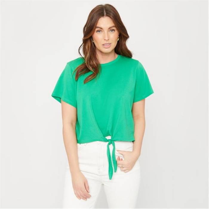 Be You 【 Tie Front Regular Fit T-Shirt Women Green 】 タイ ティーシャツ レディース green 緑・緑であること