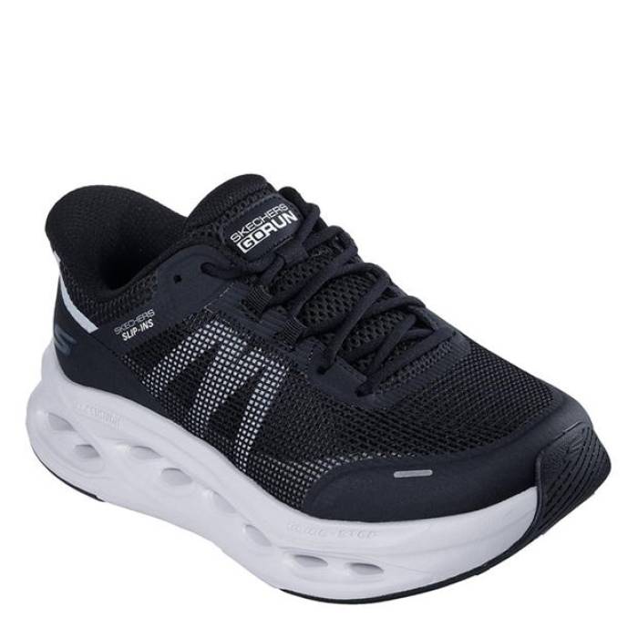 スケッチャーズ Skechers 【 Max Cushioning Glide Step Running Shoes Women Blk Syn/Wht Tr 】 マックス グライド シューズ 運動すること靴 レディース