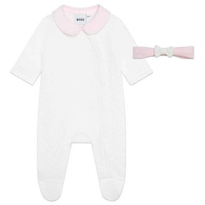 主任者 Boss 【 Kids 2-Piece Sleepsuit Set, Embroidered Logo Kids Off White 117 】 ロゴタイプ お坊っちゃん キッズ 白いこと 白いこと