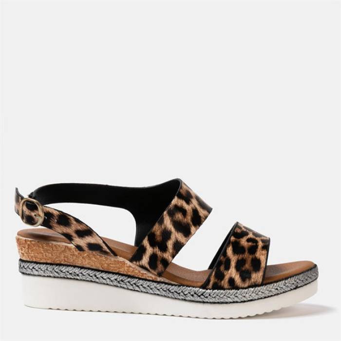 Firetrap 【 Ella Ladies Back-Strap Wedge Sandals Women Leopard 】 ウェッジ サンダル レディース ヒョウ柄 レオパード