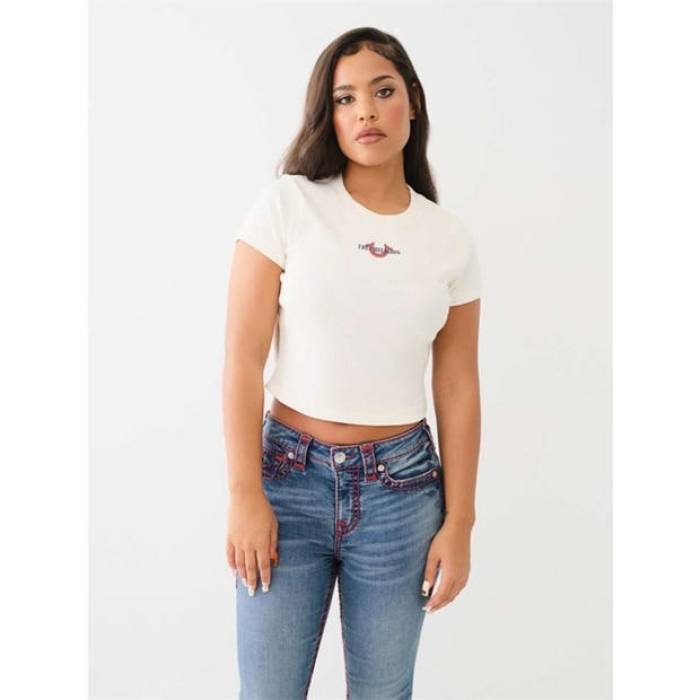 トゥルーレリジョン True Religion 【 Horseshoes Short-Sleeve Regular Fit T-Shirt Women Winter White 】 Tシャツ レディース ウィンター 白色 ホワイト