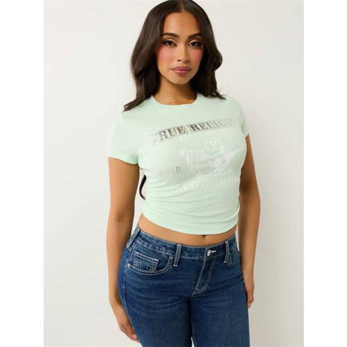 トゥルーレリジョン True Religion 【 Gathered Regular Fit T-Shirt Women Misty Jade 】 Tシャツ レディース 翡翠・ジェード 15,890円