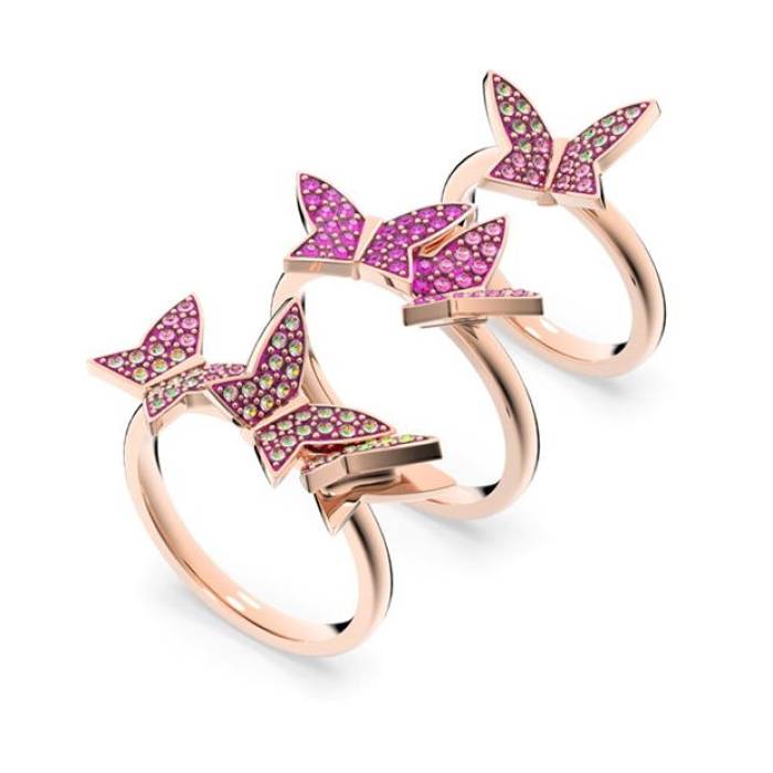 スワロフスキー Swarovski 【 Lilia Ring, Set (3), Butterfly, Pink, Rose Gold-Tone Plated Women Lmul/Ros 】 Rose ローズ レディース