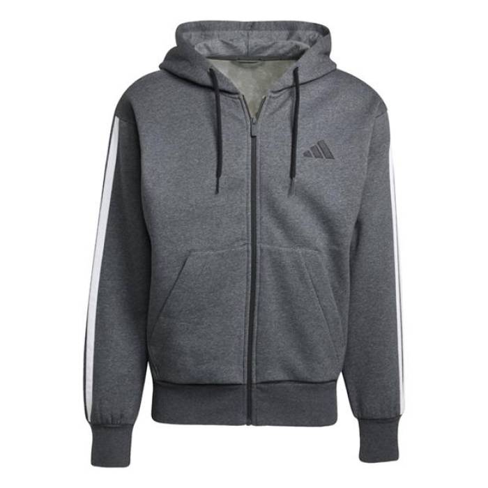 アディダス Adidas 【 Essentials Fleece 3-Stripes Full-Zip Hoodie Mens Men Drkgrey/Black 】 フリース フルジップ フーディー パーカー メンズ メンズ 黒色 ブラック