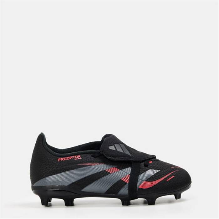 アディダス Adidas 【 Predator League Fold-Over Tongue Childrens Firm Ground Football Boots Kids Black/Grey 】 プレデター フットボール ブーツ ジュニア キッズ 黒色 ブラック 灰色 グレー