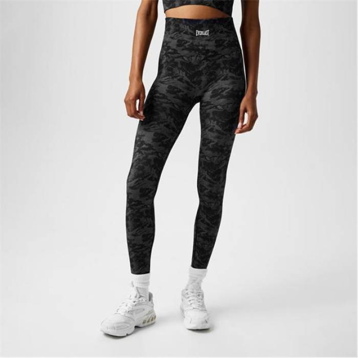 Everlast 【 High Rise Camo Seamless Leggings Womens Women Black 】 ハイ ライズ カモ柄 レギンス・タイツ レディース レディース 黒色 ブラック