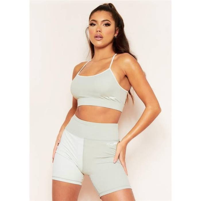 Missy Empire 【 Sport Colour Block Cross Back Strappy Gym Top Women Green 】 レディース green 緑・緑であること