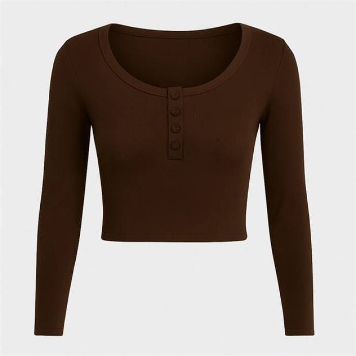 I Saw It First 【 Rib Button Front Long Sleeve Top Women Chocolate 】 Sleeve スリーブ レディース