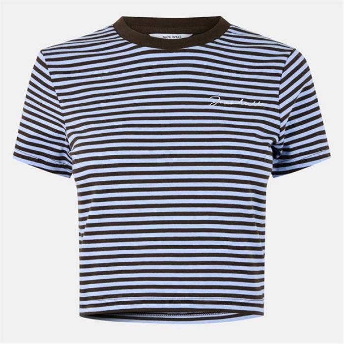 万力 濾過性病原体 Jack Wills 【 Striped Crop Top Women Brown/Blue 】 Crop クロップ レディース 赤銅色 赤銅色 青碧 青碧