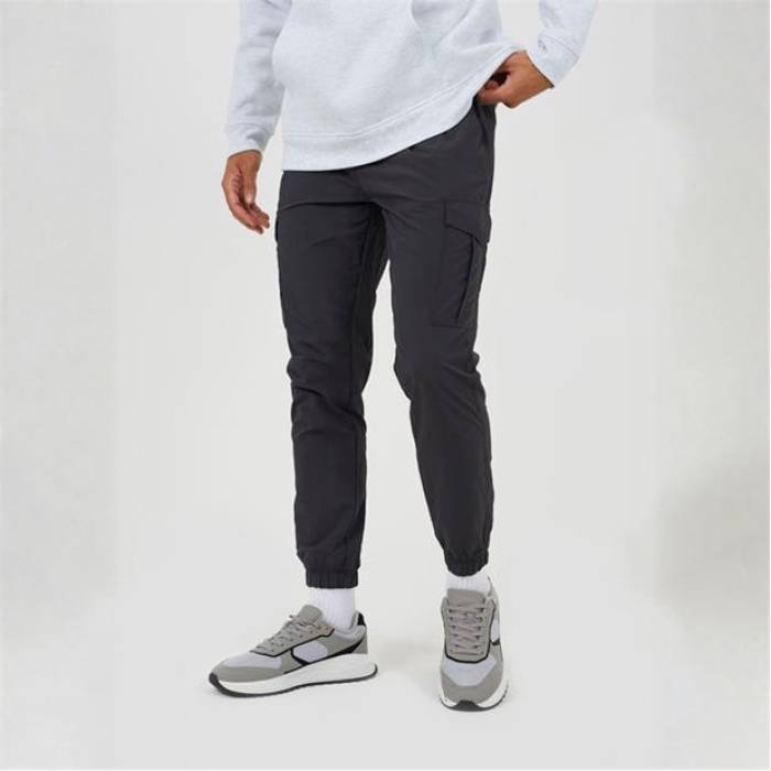 ブレイブソウル Brave Soul 【 Mnes Grey Taslan Cargo Trousers With Elasticated Cuffs Men Dark Grey 】 灰色 グレー カーゴ メンズ 灰色 グレー