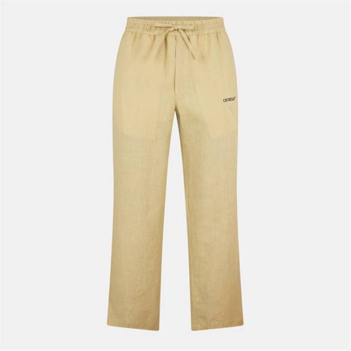 Off White 【 Men's Linen Slim Fit Trousers Men Beige/Blue 】 メンズ slim スリム メンズ ベージュ 青色 ブルー