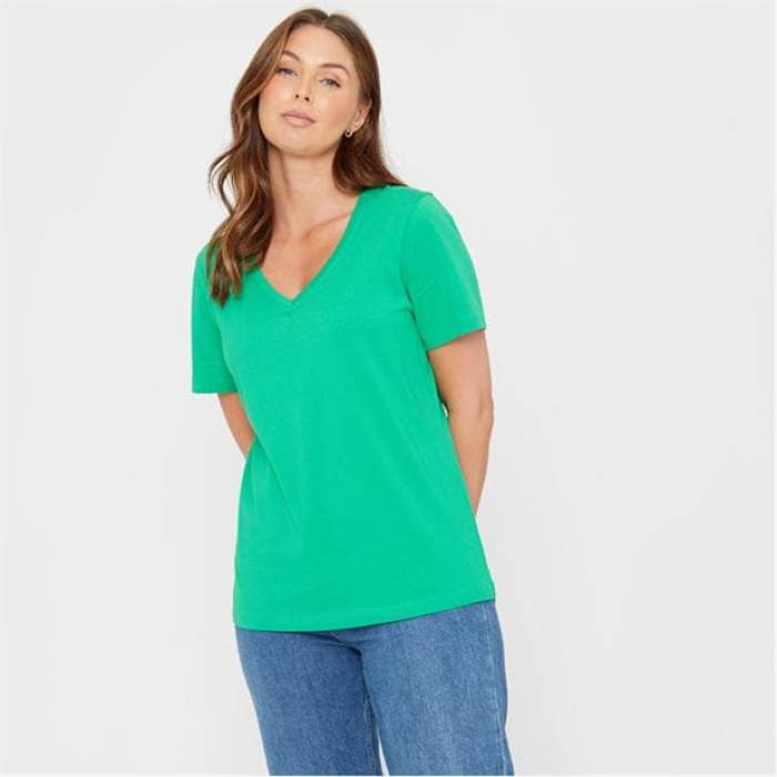 Be You 【 Regular Fit V-Neck T-Shirt Women Green 】 Vのど首 プルオーバー レディース green 緑・緑であること