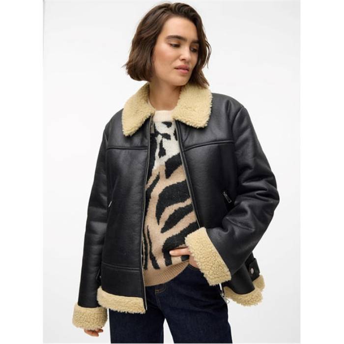 ヴェロモーダ Vero Moda 【 Women\u0027s Kay Aviator Jacket Women Black Oatmeal 】 レディース Jacket 上衣 レディース 黒いこと 黒いこと