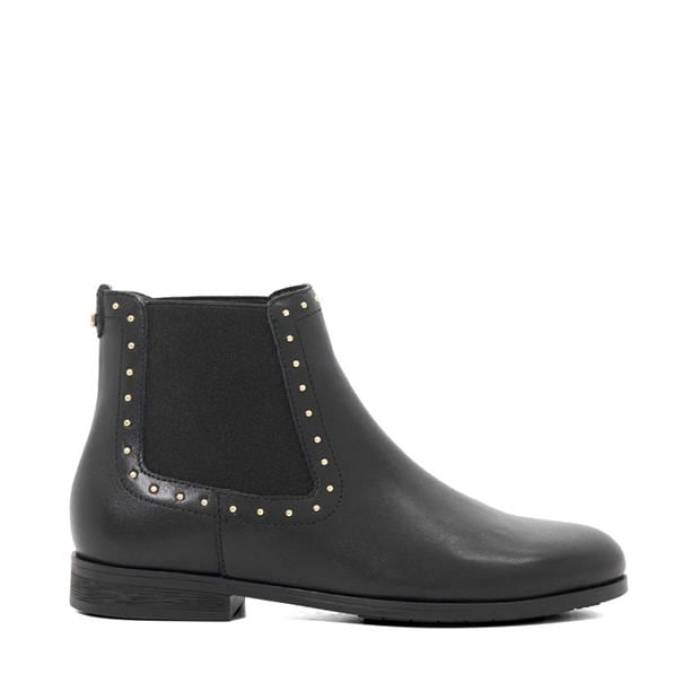 デューンロンドン Dune London 【 Women's Flat Ankle Boots Women Black Leather 】 レディース ブーツ レディース 黒色 ブラック レザー｜スニケス