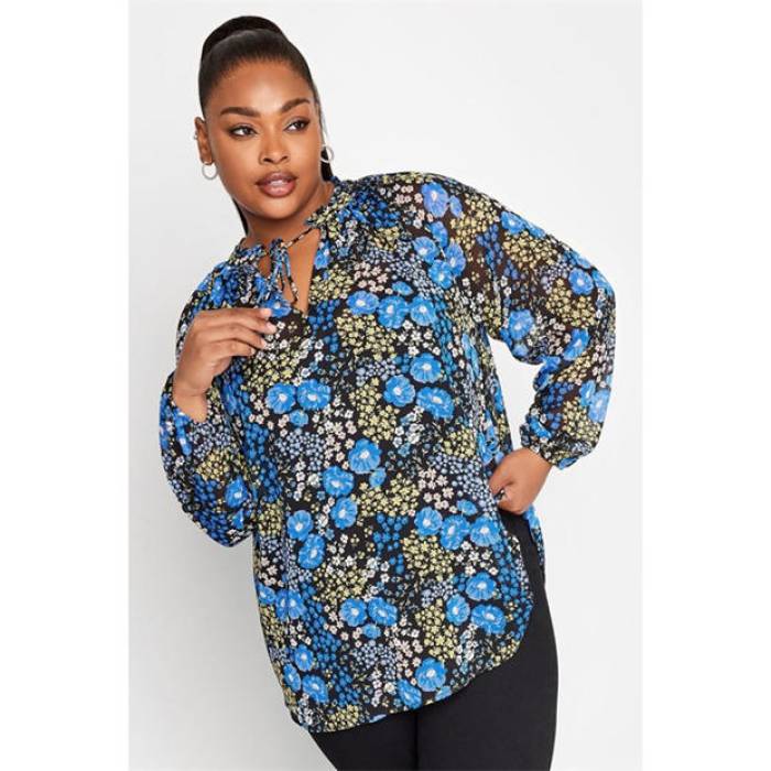 ユアーズ Yours 【 Adults Curve Tie Neck Floral Chiffon Wrap Top Men Blue 】 ネクタイ wrap ラップ メンズ 青色 ブルー